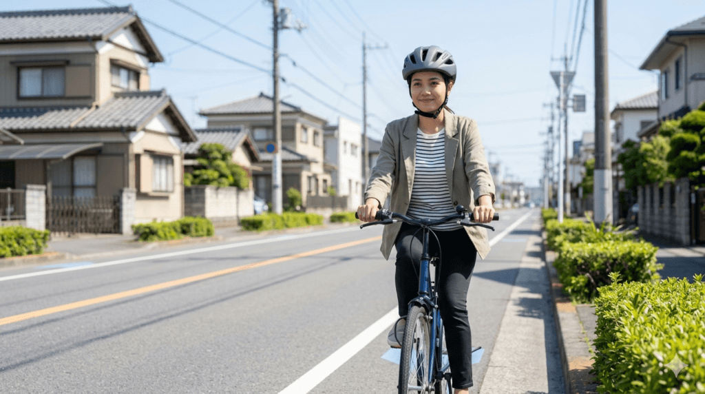 自転車に乗る外国人